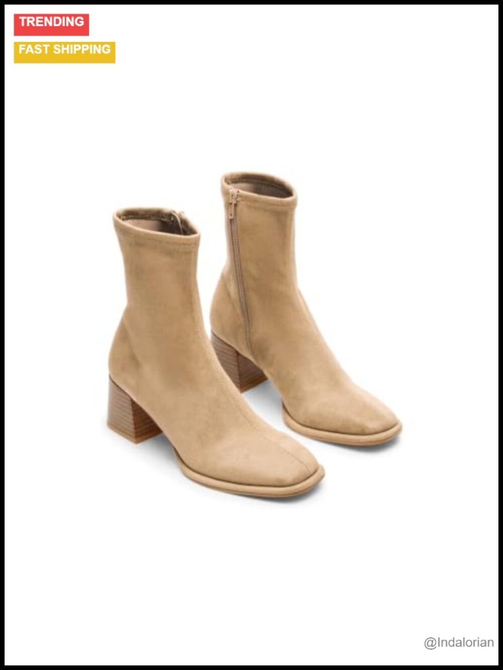 Womens Square Toe Chunky Heel Ankle Boots Side Zip Faux Suede Booties